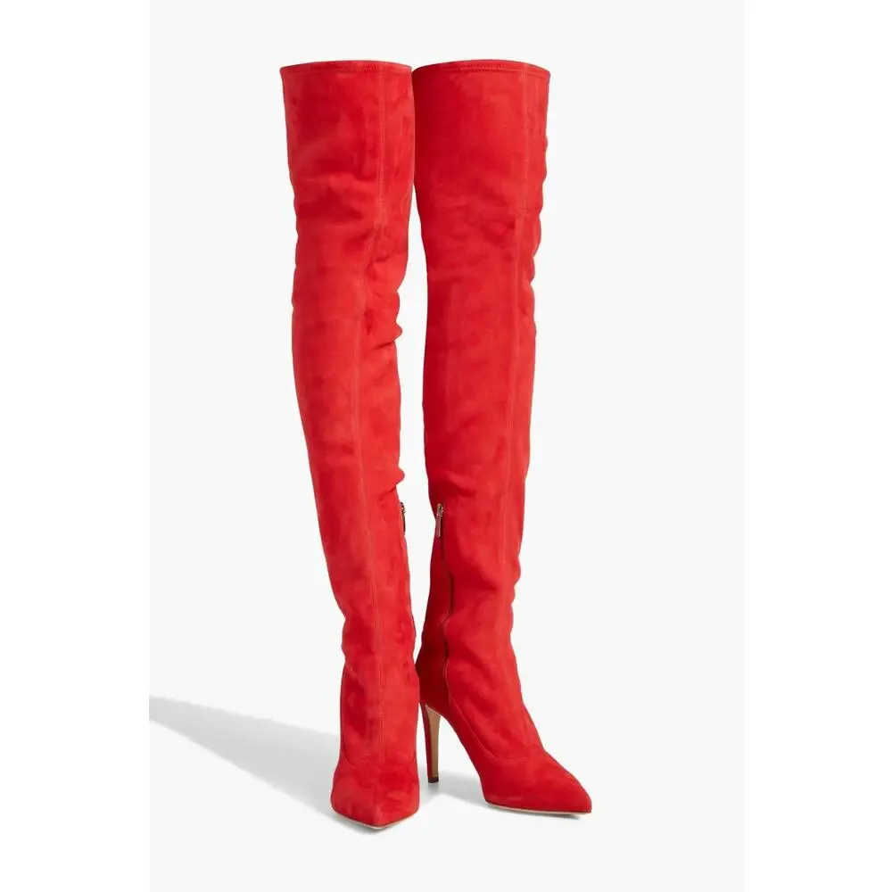 Sergio Rossi Over The Knee Boots Suede Italy Mob Wife Cowgirl Western Party 6